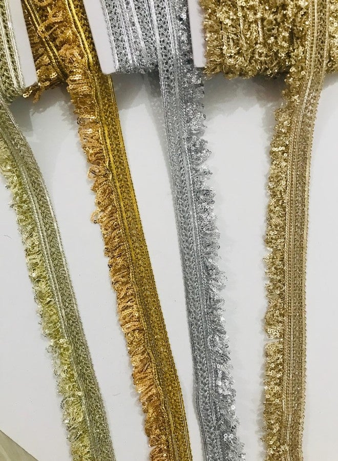 ANIDA Saree Border Golden lace Traditional Indian Lace Trim Silver lace Decorative Metallic Sequin Trim, Dupatta, Kurti, Dress, lehgha KIREN LACE, DIY etc 9 Meter Packing Colour (PAL Mate) - Image 5